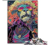 Puzzle 1000 pièces en Bois représentant des Lions à la Mode, idéal comme Cadeau pour s'amuser en Famille. 50x75cm. Décoration Artistique. Jouet Intelligent pour Jeux d'intérieur en Famille.