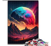 Puzzle 1000 pièces en Bois représentant des Montagnes et des planètes colorées, idéal pour Noël et Le Nouvel an, idéal 50x75cm Jeu de réflexion pour Adolescents