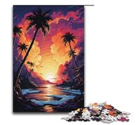Puzzle 1000 pièces en Bois représentant des Palmiers psychédéliques colorés au Coucher du Soleil pour Adultes et Enfants à partir de 12 Ans Puzzle Familial Amusant 1000 pièces (38 x 26 cm)