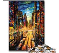 Puzzle 1000 pièces en Bois représentant des Rues colorées de la Ville Niveau débutant Idéal pour Les Anniversaires et Les fêtes 50x75cm Activité Adulte et familiale Décoration d'intérieur