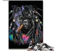 Puzzle 1000 pièces en Bois représentant Un Bouledogue français et des Dreadlocks, Jeu interactif Familial, Jeu éducatif, 1000 pièces(50x75cm)