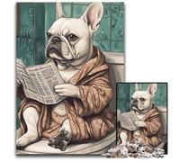 Puzzle 1000 pièces en Bois représentant Un Bouledogue français Qui va aux Toilettes,pour Adultes,Casse-tête éducatif,décoration Artistique pour la Maison et Le Bureau,à partir de 14 Ans,50x75cm