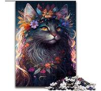 Puzzle 1000 pièces en Bois représentant Un Chat aux Belles Fleurs, activité Amusante à Faire à la Maison, 50x75cm, idéal pour Un Anniversaire, des Vacances, Noël ou Halloween.
