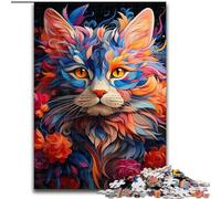 Puzzle 1000 pièces en Bois représentant Un Chat coloré, Jeu Familial interactif, adapté aux 14 Ans et Plus, 50x75cm, Jeu de réflexion pour Adolescents, pour Les fêtes