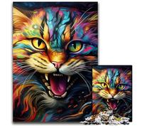 Puzzle 1000 pièces en Bois représentant Un Chat psychédélique coloré pour Adultes, idéal pour Les Amoureux, idéal pour Noël, Le Nouvel an ou la Saint-Valentin 50x75cm/19,68x29,52 Pouces