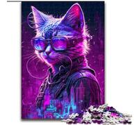 Puzzle 1000 pièces en Bois représentant Un Chat Punk, activité Amusante à Faire à la Maison, 50x75cm, décoration DIY, Cadeaux de Vacances stimulants pour Le Cerveau