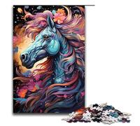 Puzzle 1000 pièces en Bois représentant Un Cheval Arc-en-Ciel psychédélique coloré pour Adultes Jeux familiaux (75 x 50 cm)