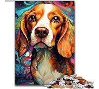 Puzzle 1000 pièces en Bois représentant Un Chien Beagle coloré, idéal pour la décoration de la Maison et du Bureau, pour Un Anniversaire 50x75cm pour Homme et Femme.