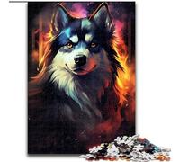 Puzzle 1000 pièces en Bois représentant Un Chien Husky coloré pour Les Parents, Les Amoureux et Les Amis à partir de 14 Ans. 50x75cm. Activité de Jeu familiale captivante.