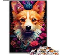 Puzzle 1000 pièces en Bois représentant Un Corgi coloré, Niveau débutant, idéal pour Les Anniversaires et Les fêtes, 50x75cm, activité familiale et Adulte, décoration d'intérieur à Faire soi-même.