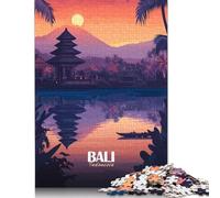 Puzzle 1000 pièces en Bois représentant Un Coucher de Soleil à Bali, en Indonésie. Jeu créatif et éducatif. Décoration intérieure. Dimensions : 75 x 50 cm.