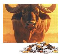 Puzzle 1000 pièces en Bois représentant Un Coucher de Soleil sur Un Buffle Africain, pour Adultes et Adolescents, Jeu éducatif, 1000 pièces (75 x 50 cm)