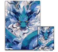 Puzzle 1000 pièces en Bois représentant Un Dragon Japonais Bleu idéal pour la décoration intérieure idéal comme Cadeau de Noël ou de Nouvel an pour Les Adolescents (75 x 50 cm)