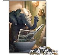 Puzzle 1000 pièces en Bois représentant Un éléphant lisant Un Journal, Taille 50x75cm, activité familiale Amusante, défi cérébral, pour Un Adolescent.