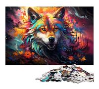 Puzzle 1000 pièces en Bois représentant Un Loup coloré Jeux éducatifs décoration d'intérieur 1000 pièces (75 x 50 cm)