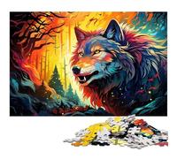 Puzzle 1000 pièces en Bois représentant Un Loup en colère coloré et Fantastique idéal pour Les Amoureux de l'été (75 x 50 cm)