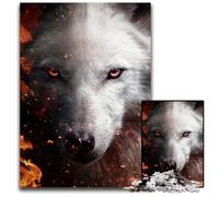 Puzzle 1000 pièces en Bois représentant Un Loup en feu idéal pour décorer la Maison ou Le Bureau idéal comme Cadeau de Noël (75 x 50 cm).