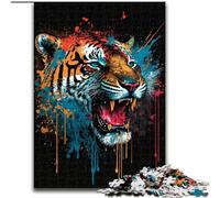 Puzzle 1000 pièces en bois représentant un magnifique tigre, niveau débutant, idéal pour les anniversaires et les fêtes, 50x75cm, activité familiale et adulte, décoration d'intérieur à faire soi-même.