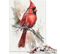 Puzzle 1000 pièces en Bois représentant Un Oiseau Cardinal Aquarelle, Jeu éducatif pour Adultes et Adolescents (75 x 50 cm).