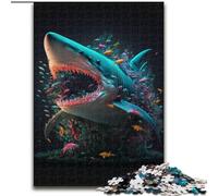 Puzzle 1000 pièces en Bois représentant Un Requin Fantastique, pour Une Interaction familiale et Un défi cérébral, 1000 pièces(50x75cm)