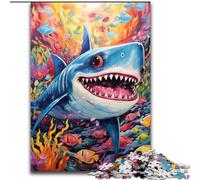 Puzzle 1000 pièces en Bois représentant Un Requin Mignon. Cadeau Amusant et activité pour la Maison. 50x75cm. Décoration Artistique à Faire soi-même. Cadeau d'anniversaire idéal.