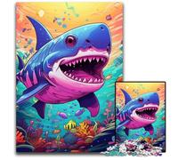 Puzzle 1000 pièces en Bois représentant Un Requin Mignon, idéal pour Les Adultes, Casse-tête et décoration d'intérieur, pour Les fêtes 50x75cm/19,68x29,52 Pouces