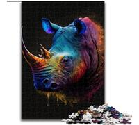 Puzzle 1000 pièces en Bois représentant Un rhinocéros coloré, idée Cadeau pour Les fêtes, Illustration Humoristique et détaillée, 50x75cm, idéal pour Un Anniversaire, Noël, Halloween