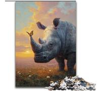 Puzzle 1000 pièces en Bois représentant Un rhinocéros et Un Oiseau, pour Adultes, 50x75cm Un Casse-tête Stimulant à Faire soi-même pour Les Adolescents