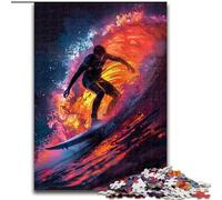 Puzzle 1000 pièces en Bois représentant Un Surfeur sur l'océan, Taille 50x75cm, idéal pour s'amuser en Famille, se détendre et Offrir en Cadeau.