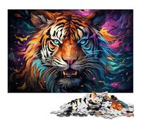 Puzzle 1000 pièces en Bois représentant Un Tigre coloré et Bizarre idéal pour Les Enfants idéal comme Cadeau de Noël 1000 pièces (75 x 50 cm)