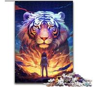 Puzzle 1000 pièces en Bois représentant Un Tigre coloré, idéal comme Cadeau de Noël, d'halloween, de Pâques ou du Nouvel an(50x75cm)