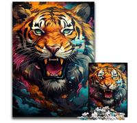 Puzzle 1000 pièces en Bois représentant Un Tigre Exotique Peinture féroce pour Adultes activités Amusantes à la Maison Cadeau danniversaire Cadeau de Voyage 1000 pièces (38 x 26 cm)