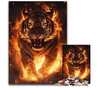 Puzzle 1000 pièces en Bois représentant Un Tigre Flamboyant, Design Complexe pour Adolescents, décoration à Faire soi-même et Divertissement Stimulant pour Le Cerveau, 50x75cm