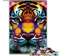 Puzzle 1000 pièces en Bois représentant Un Tigre Pop Art, idéal pour Un Anniversaire, Noël ou Halloween 50x75cm pour la décoration intérieure, l'entraînement cérébral et Les fêtes de Fin d'année