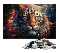 Puzzle 1000 pièces en Bois représentant Un Tigre psychédélique. Détente et défi. Décoration d'intérieur colorée pour Vos Amis. 50x75cm / 19,68x29,52 Pouces.