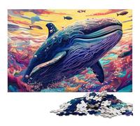 Puzzle 1000 pièces en Bois représentant Une Baleine colorée,idéal pour Les Adultes. Un Casse-tête Stimulant à Faire soi-même,idéal pour Un Jeu Familial ou Un Cadeau décoratif. 50x75cm