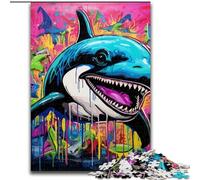 Puzzle 1000 pièces en Bois représentant Une Baleine, Motif Graffiti, idée Cadeau pour Les fêtes, Illustration Humoristique et détaillée, 50x75cm, idéal pour Un Anniversaire, Noël ou Halloween.