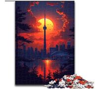 Puzzle 1000 pièces en Bois représentant Une Ville au Coucher du Soleil, idéal pour la décoration de la Maison et du Bureau, pour Un Anniversaire 50x75cm pour Homme et Femme.