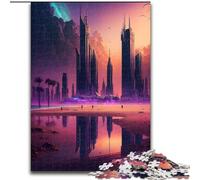 Puzzle 1000 pièces en Bois représentant Une Ville futuriste, Jeu interactif Familial, Jeu éducatif, 1000 pièces(50x75cm)