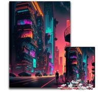 Puzzle 1000 pièces en Bois Villes Néon, Un Casse-tête Stimulant pour Les Adolescents, 50x75cm/19,68x29,52 Pouces