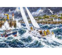 Puzzle 1000 pièces en Bois Voilier dans Le Port en Pleine tempête