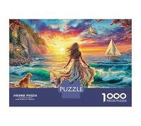 Puzzle 1000 pièces en Carton Anti-poussière, représentante scène Plage au Coucher du Soleil. Les Adultes. Apaisant et Relaxant, Puzzle 38 x 26 cm est Parfait se détendre et se divertir en intérieur.