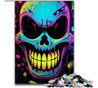 Puzzle 1000 pièces en Carton avec tête de Mort et Graffitis Fluo colorés, Taille 38x26cm. Un Casse-tête Stimulant pour Les Adolescents, Une soirée de Jeux en Famille Amusante.