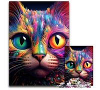 Puzzle 1000 pièces en Carton Chat coloré pour Adultes, Casse-tête Stimulant à Faire soi-même, Jeu Familial idéal ou Cadeau décoratif 26x38cm / 10,23x14,96 Pouces