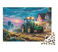 Puzzle 1000 pièces en Carton Lisse sans poussière représentant Un Champ labouré par Un Tracteur.Illustration d'une scène Rurale à Peindre Adultes.À encadrer.Une activité familiale Jours : 52 x 38 cm.