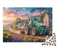 Puzzle 1000 pièces en Carton Mat résistant, représentant Un Champ labouré par Un Tracteur. Paysage Rural. Idéal Adultes. Peut être encadré. Cadeau d'anniversaire. Loisirss. Dimensions : 52 x 38 cm.