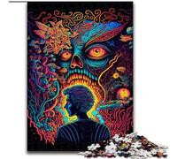 Puzzle 1000 pièces en Carton Motif tête de Mort psychédélique, Jouet éducatif, décompressant, Amusant, Familial (Taille 26x38cm)