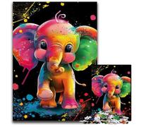 Puzzle 1000 pièces en Carton représentant des bébés éléphants colorés, Jeu de décoration Stimulant pour Le Cerveau, Jouet interactif Familial 26x38cm/10,23x14,96 Pouces