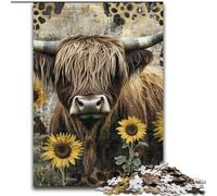 Puzzle 1000 pièces en Carton représentant des Vaches et des tournesols des Highlands Idée Cadeau Unique pour décorer Votre Maison (38x26cm) pour Adolescents et familles Idéal pour Un Bricolage