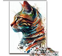 Puzzle 1000 pièces en Carton représentant Un Chat du Bengale, idéal pour la décoration de la Maison, idéal comme Cadeau de Noël ou de Nouvel an pour Les Adolescents, Taille 38x26cm.